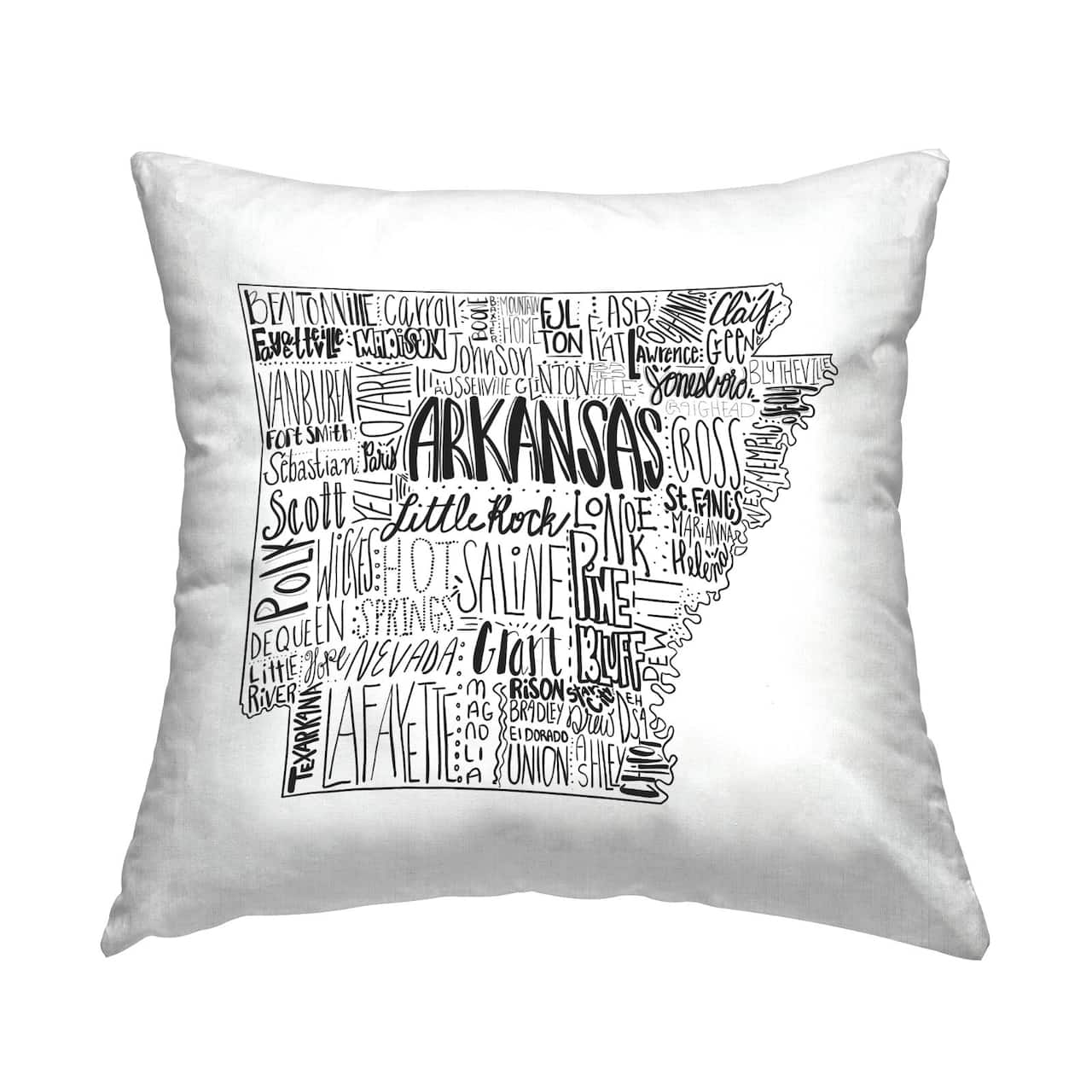 Stupell Industries Arkansas State Varied Cities Typography Shape Throw Pillow, 18" x 18"